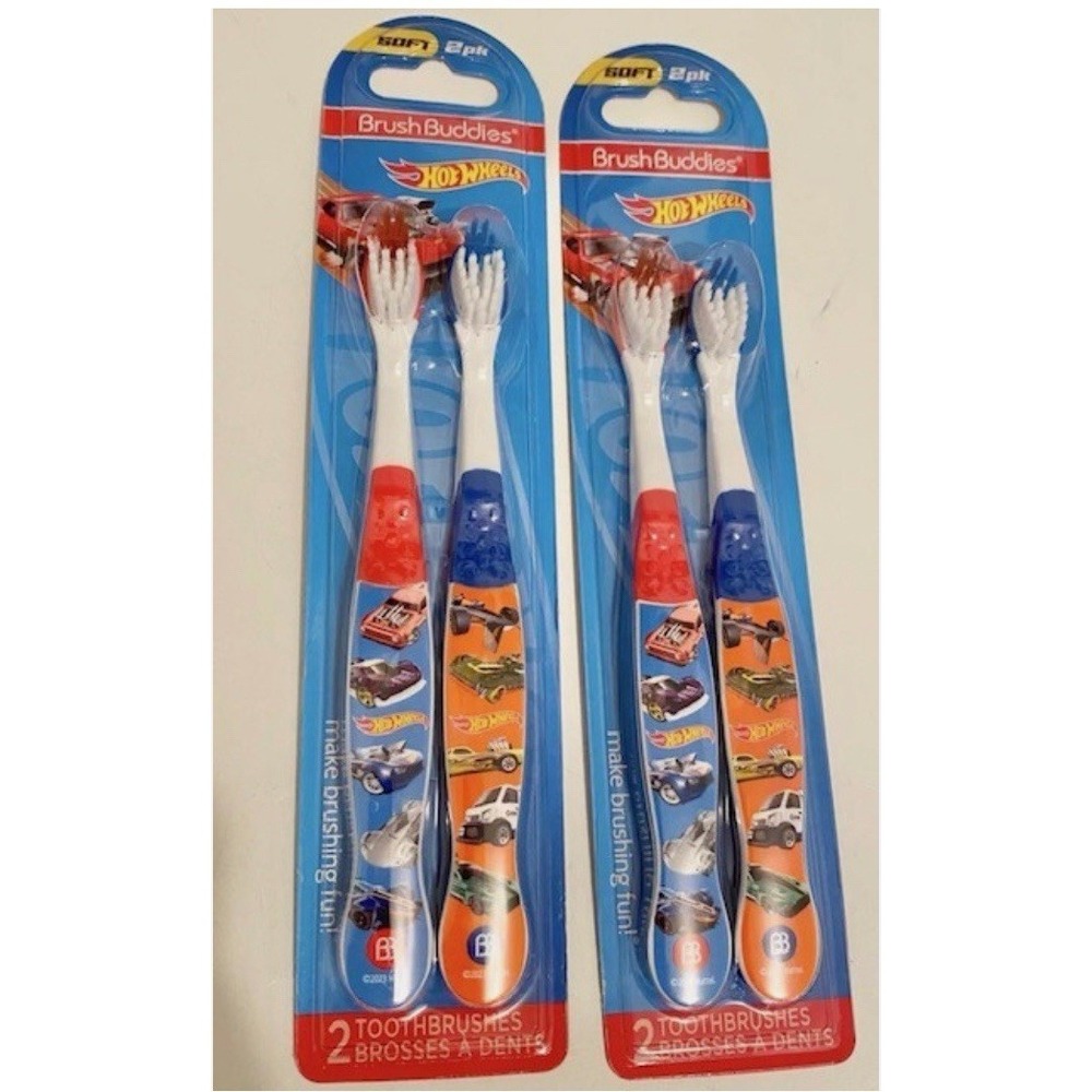 Hot Wheels Brush Buddies 2pk Soft Bristle Toothbrushes (Lot Of 2) *FREE SHIPPING